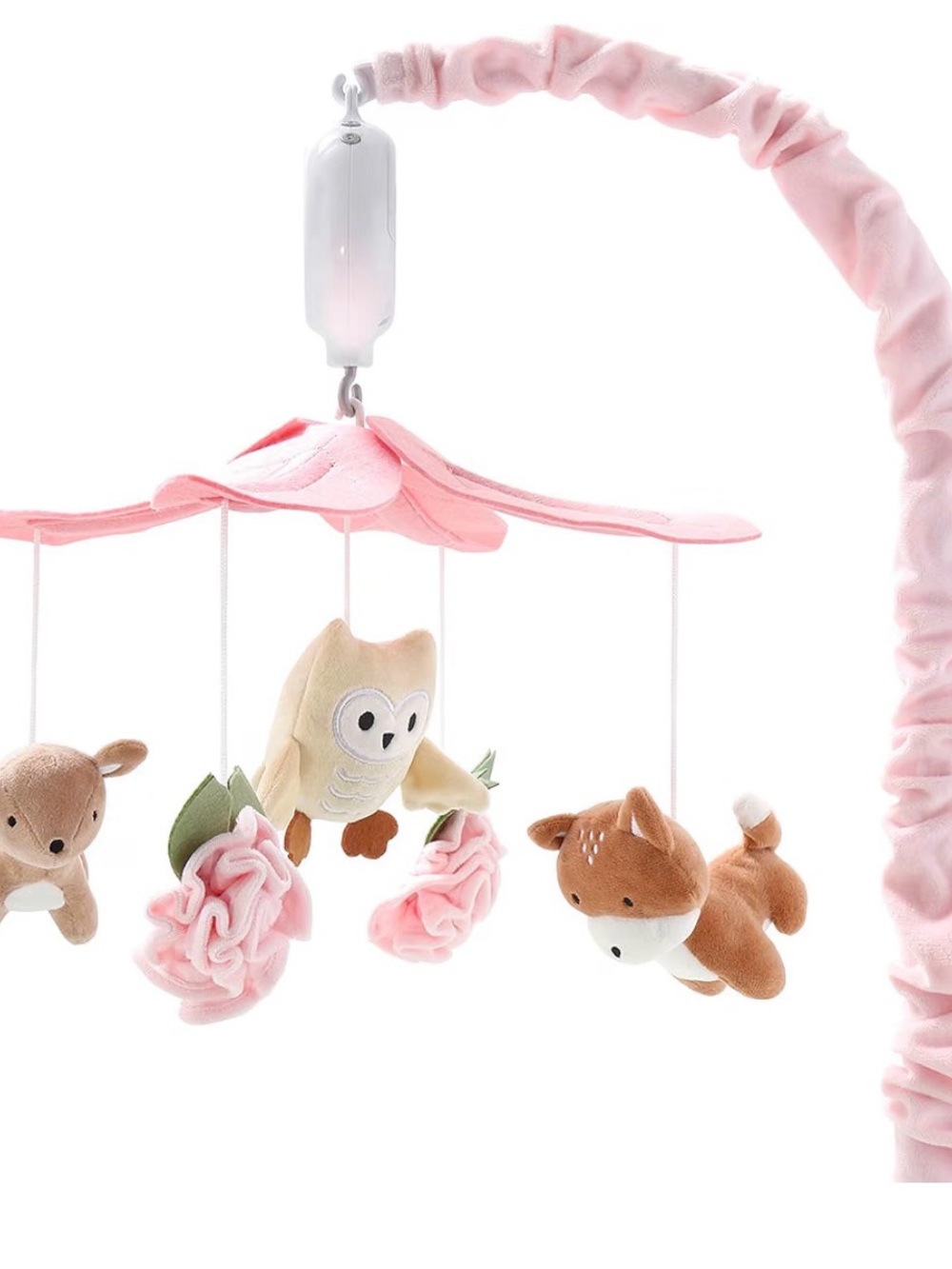 Peanuts Pink Floral Woodland Crib Mobile with Plush Fox, Deer & Owl